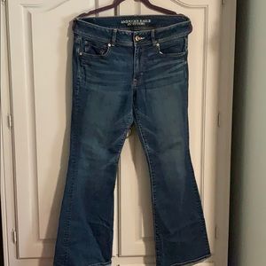 AE dark kick boot jeans. Super stretch